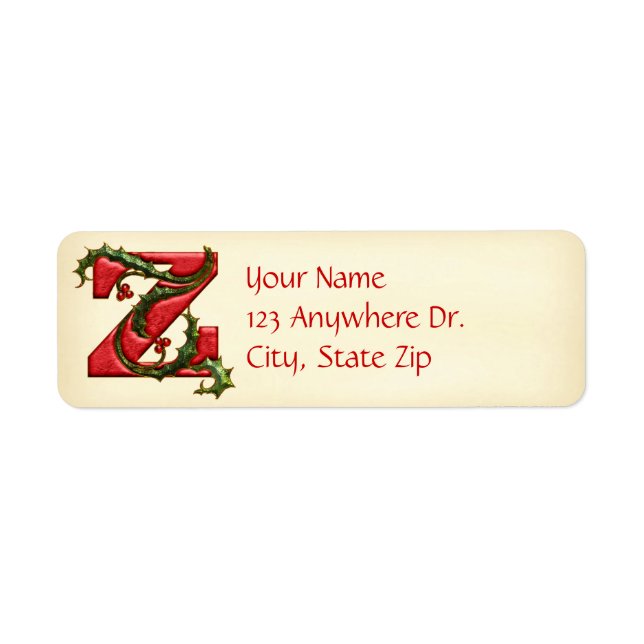 Christmas Holly Monogram Z Label (Front)