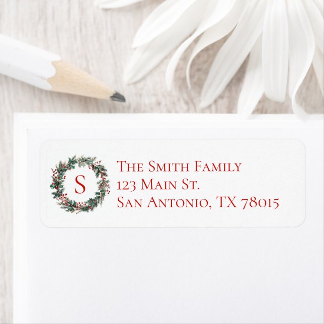 Christmas Holly Monogrammed Holiday Address Label (Insitu)