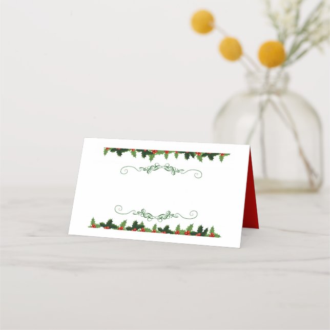 Christmas Holly Name Place Card (Front)