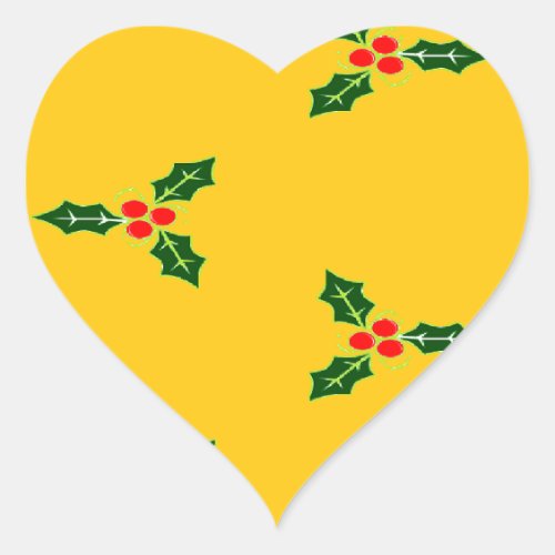 Christmas holly on orange heart sticker