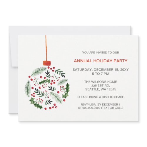 Christmas Holly Ornament Holiday Party Invitation