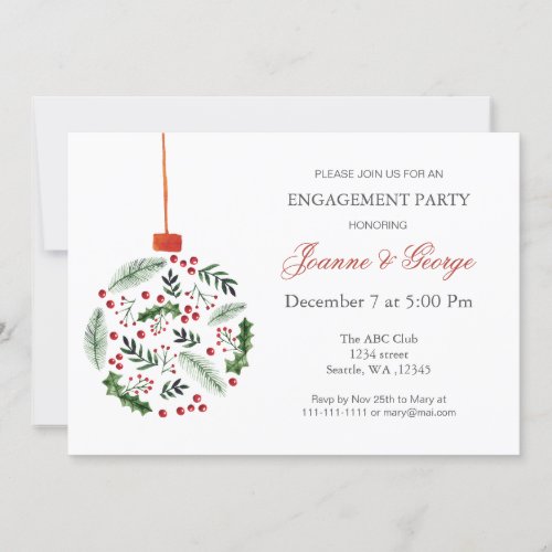 Christmas Holly Ornament Winter Engagement Party Invitation