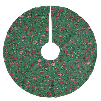 Christmas Holly Ornaments Brushed Polyester Tree Skirt