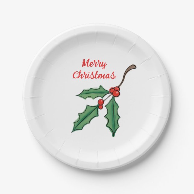 Christmas Holly Paper Plates (Front)