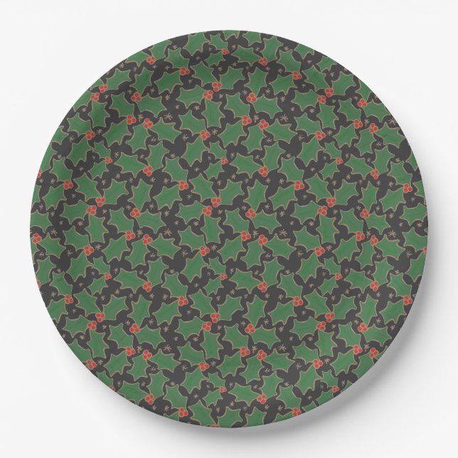 Christmas Holly Paper Plates (Front)