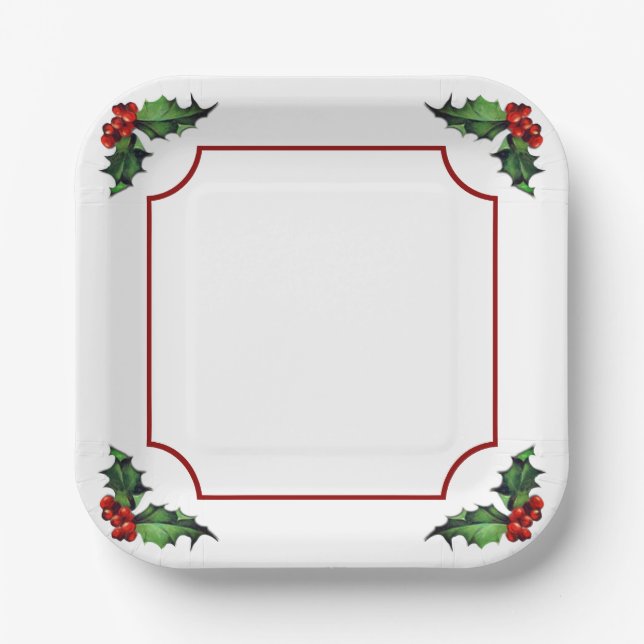 Christmas Holly Paper Plates (Front)