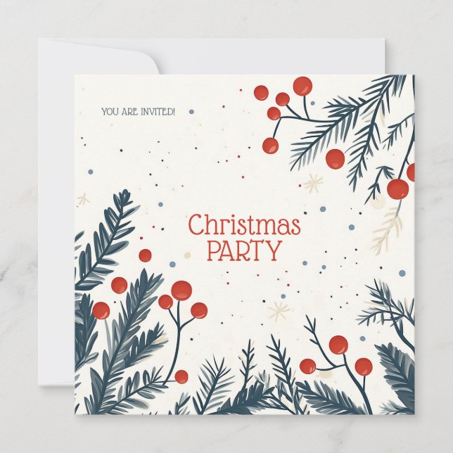 Christmas Holly Party Lunch and Gift Exchange Card (Front)