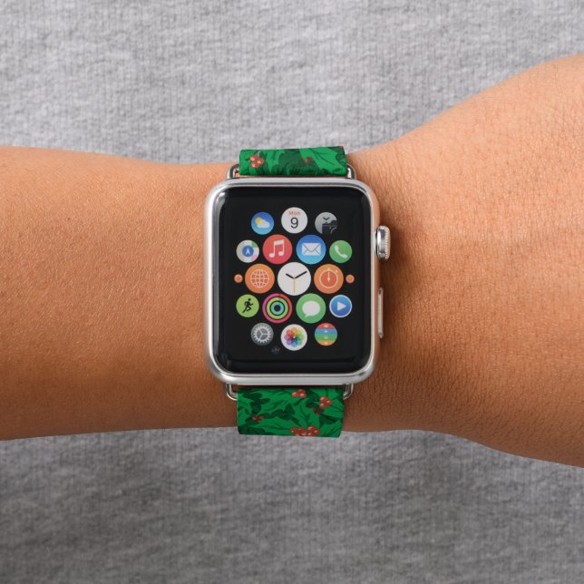 Christmas Holly pattern apple watch band (In Situ)