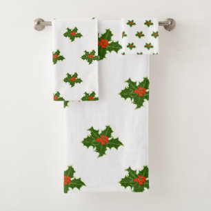 Christmas Holly Pattern Bath Towel Set
