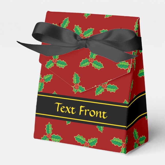 Christmas Holly Pattern Favor Boxes (Front Side)