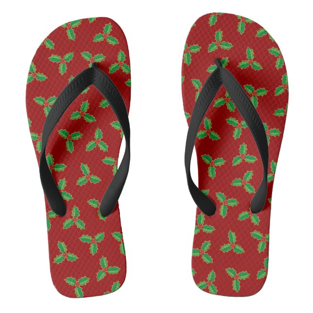 Christmas Holly Pattern Flip Flops (Footbed)