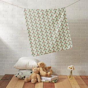 Christmas Holly Pattern Green Holly Red Berries Baby Blanket