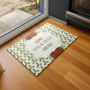 Christmas Holly Pattern Green Holly Red Berries Doormat