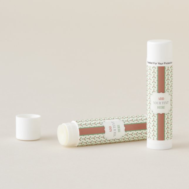 Christmas Holly Pattern Green Holly Red Berries Lip Balm (In Situ)