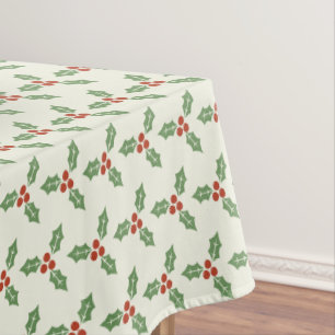 Christmas Holly Pattern Green Holly Red Berries Tablecloth