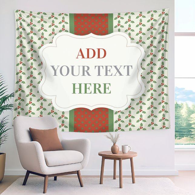 Christmas Holly Pattern Green Holly Red Berries Tapestry (Creator Uploaded)