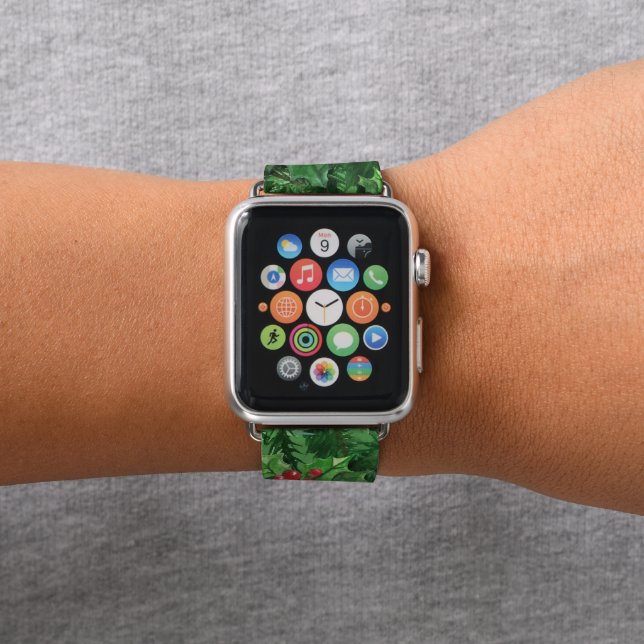 Christmas holly pattern Holiday apple watch band (In Situ)