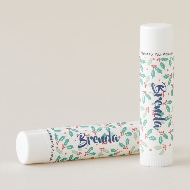 Christmas Holly Pattern Monogram Lip Balm (Front)