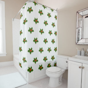 Christmas Holly Pattern Shower Curtain