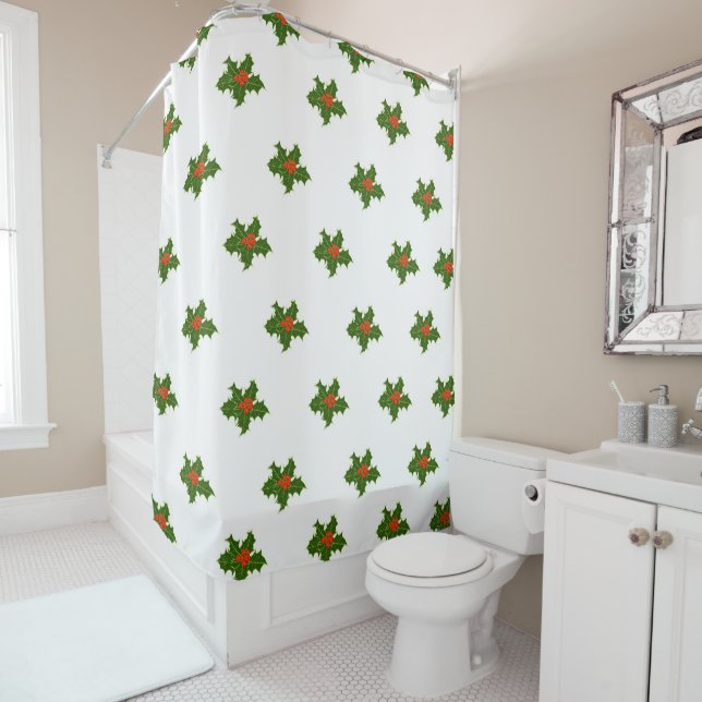 Christmas Holly Pattern   Shower Curtain (In Situ)
