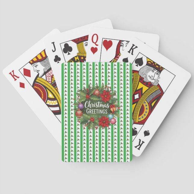 Christmas Holly Pattern with wreath Poker Cards (Back)