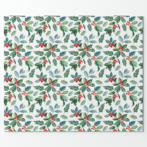 Christmas holly pattern wrapping paper