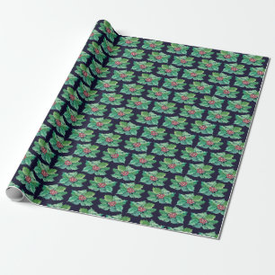 Christmas Holly Pattern Wrapping Paper