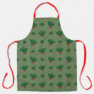 Christmas Holly Patterned All-Over Print Apron