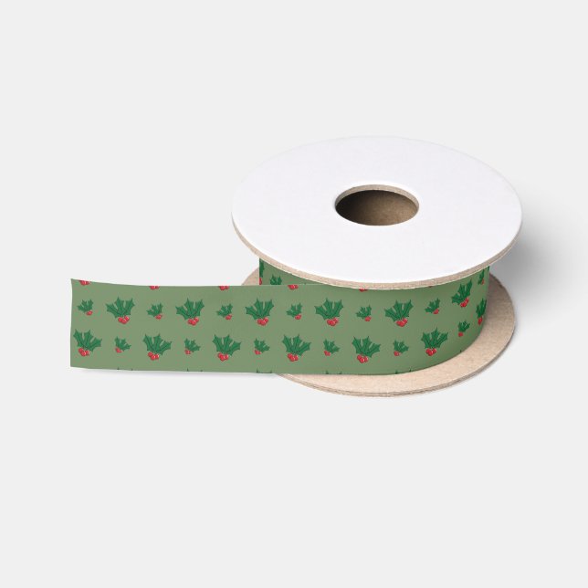 Christmas Holly Patterned Ribbon (Spool)