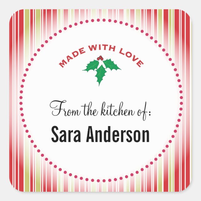 Christmas Holly, Personalized Baking Square Sticker (Front)