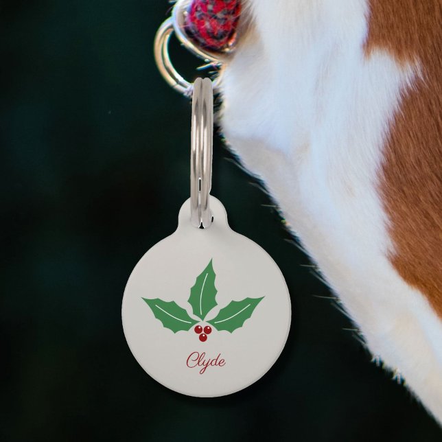 Christmas Holly Pet ID Tag (Christmas Holly Pet Tag)