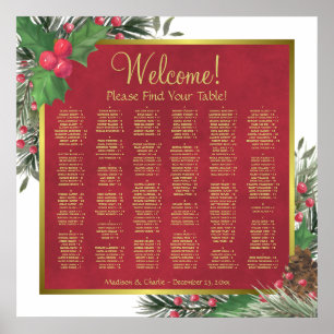 Christmas Holly & Pine Alphabetical Seating Chart
