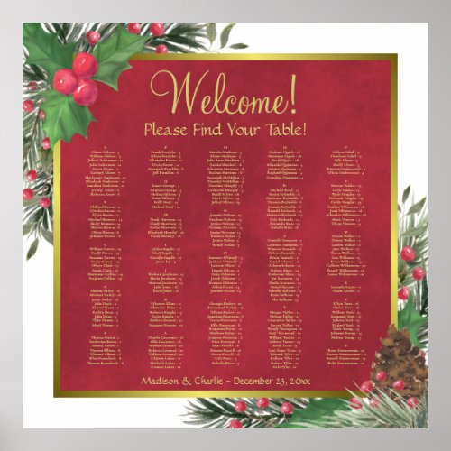Christmas Holly  Pine Alphabetical Seating Chart