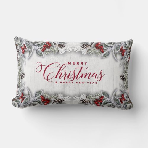 Christmas Holly Pine Branch Rustic Holiday Lumbar Pillow