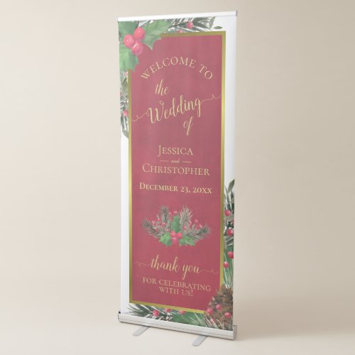 Christmas Holly  Pine Elegant Wedding Welcome Retractable Banner