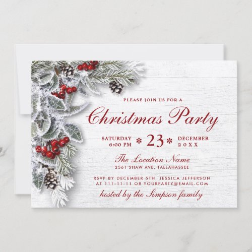 Christmas Holly Pine Holiday Christmas Party Invitation