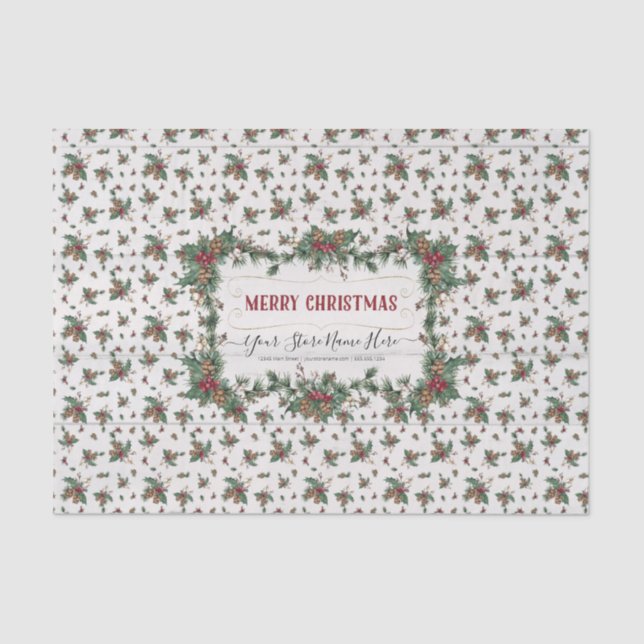 Christmas Holly Pine Mistletoe Classic Business Tissue Paper (Front)