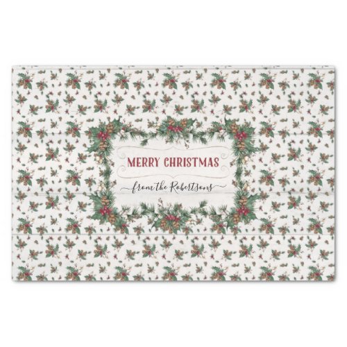 Christmas Holly Pine Mistletoe White Cottage Wood  Tissue Paper