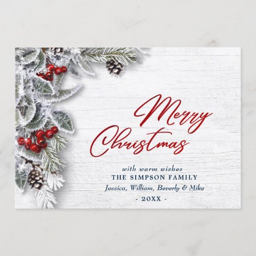 Christmas Holly Pine Rustic 4 Photo Greeting Holiday Card
