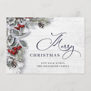 Christmas Holly Pine Rustic 4 Photo Greeting Holiday Card
