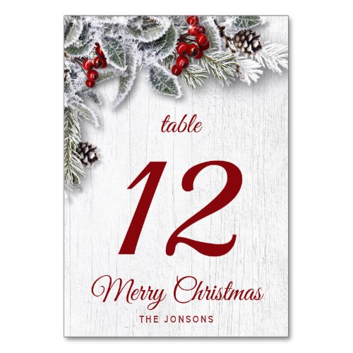 Christmas Holly Pine Rustic Holiday Christmas Table Number