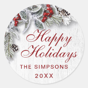 Christmas Holly Pine Rustic Holiday Envelolpe Seal