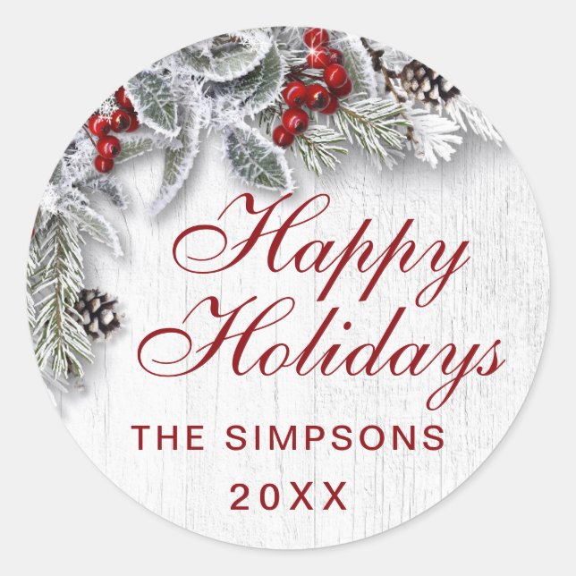 Christmas Holly Pine Rustic Holiday Envelolpe Seal (Front)