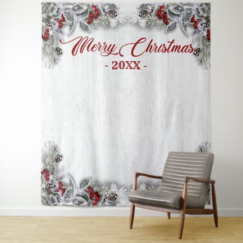 Christmas Holly Pine Rustic Photo Booth Backdrop