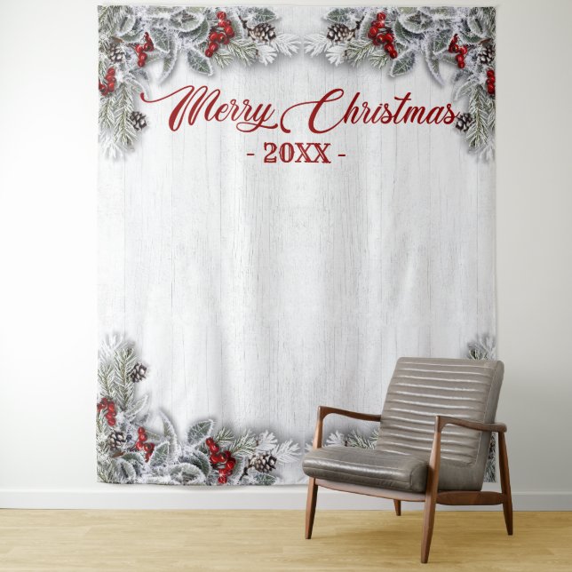 Christmas Holly Pine Rustic Photo Booth Backdrop (In Situ)