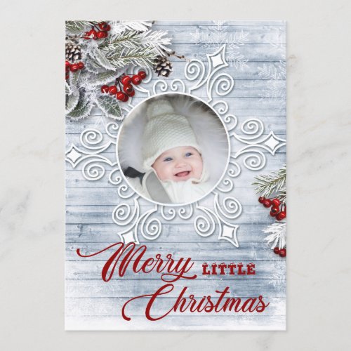 Christmas Holly Pine Rustic Photo Holiday Card