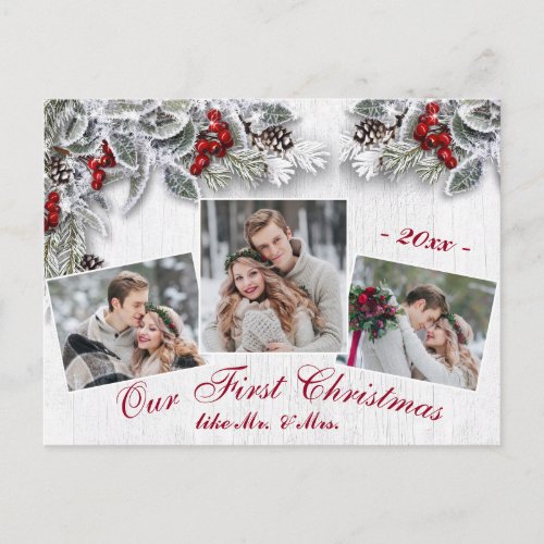 Christmas Holly Pine Rustic Photo Holiday Greeting Postcard
