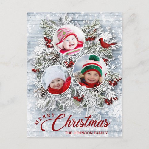 Christmas Holly Pine Rustic Photo Holiday Greeting Postcard