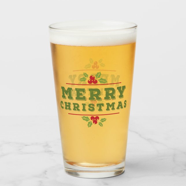 Christmas Holly Pint Glass (Front Filled)