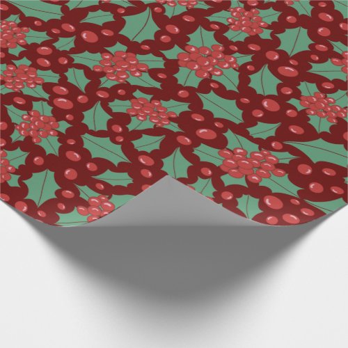 Christmas Holly plant pattern Wrapping Paper